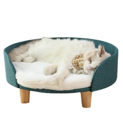 China Custom 2022 Removable Design Cover Factory Direct Sales New Cat Bed Hammock Breathable Wooden Cat Around Soft Bed Raised Wooden Pet Cradle for sale