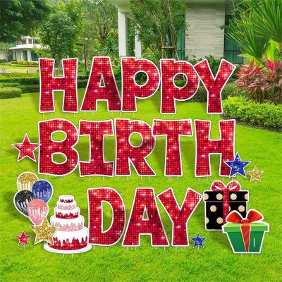 China Outdoor home decoration lawn coroplast boy happy birthday blank custom yard signs corrugated plastic with h stakes for sale