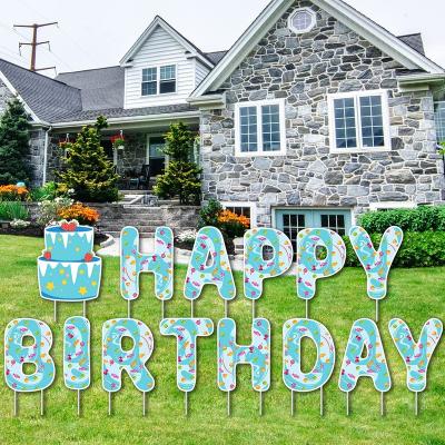 China NewHappy PP Birthday Yard Signs.Stakes, 14 Pieces Color Waterproof Lawn Gradient Corrugated Letters Plastic Signs Outdoor Garden for sale