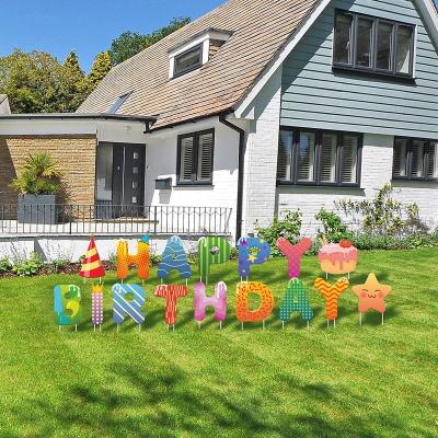 China Corrugated PP Sheet 16PCS Happy Birthday Yard Signs Waterproof Weather-Resistant Reusable Birthday Law for sale