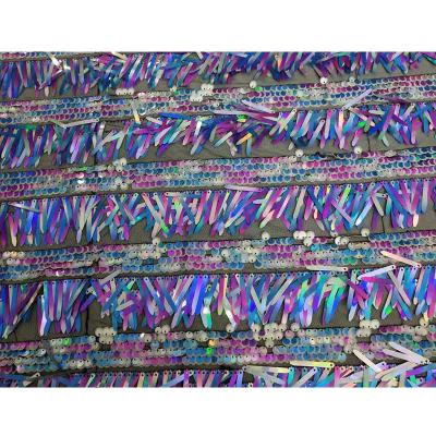 China High Quality Breathable Sepcial Sequins Fabric African Tulle Lace Multi Sizes Shape Sequins Embroidery Fabric for sale