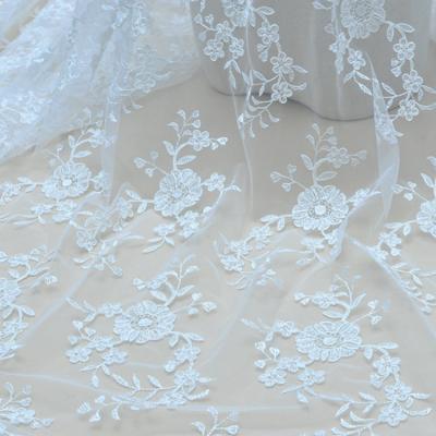 China Factory Direct Sales Viable Bone Embroidery Wedding Dress Women Lace Up Fabric Light Translucent Mesh Lace Fabrics for sale