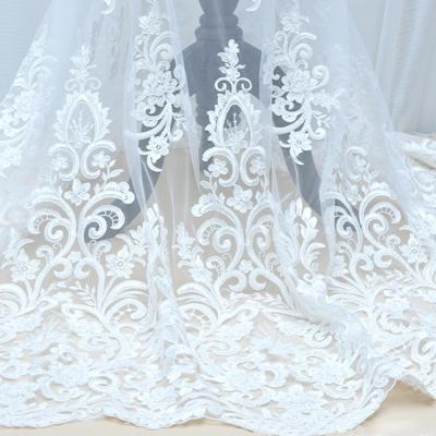 China European and American style bone workable sequined machine beading curtain decoration computer embroidery lace wide width fabric for sale