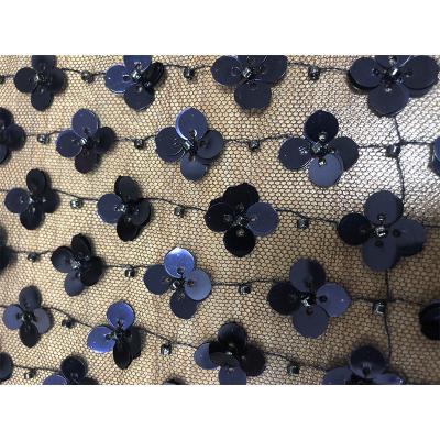 China Breathable New Arrive Flowers Luxury Sequin Embroidery Decor 3D Dress Design Shinning Tulle Fabric for sale