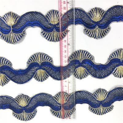 China Rulex Royal Blue Yarn Wholesales Handmade Chemical Water Soluble Trim Embroidered Lace Accessory For Ladies Fashion Garment for sale