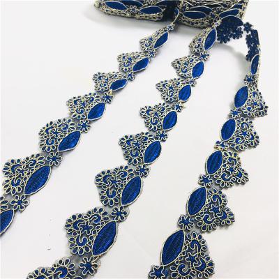 China Blue Lurex Yarn Wholesales Water Soluble Chemical Balance Embroidered Lace Accessory For Ladies Fashion for sale