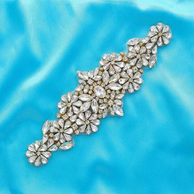 China Mesh VSMI Crystal Bridal Beaded Rhinestone Pearl Handmade Luxury Applique Rhinestone Patch Pattern For Wedding Dresses for sale