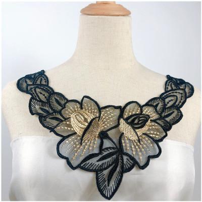 China Wholesale Handmade Water Soluble Chemical Trim Women Chiffon Lace Collar High Quality Decorative Applique Stitched Big Flower Embroidered Lace Collar for sale