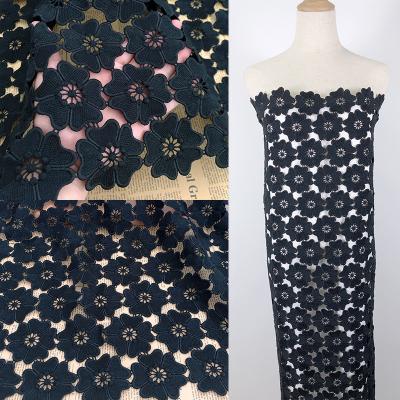 China Wholesale black cutwork flower design lace handmade chemical water soluble lace and exquisite mesh embroidery sequin fabric for women's f for sale