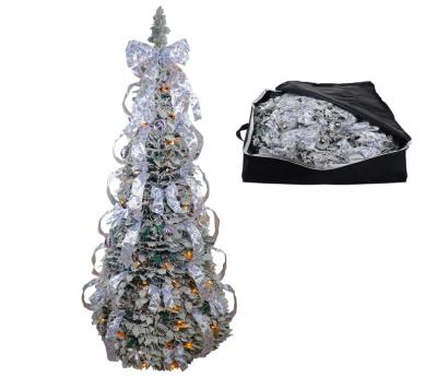 China Chirstmas Pop Decor Christmas Tree Assembled With Ribbon And Decoration With Tree Bag Pull Up Christmas Tree for sale