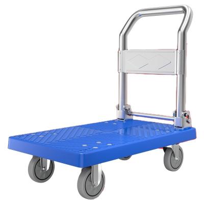 China ZhiYue Foldable Flatbed Truck Industrial Plastic Platform Cart Folding Hand Trolley Truck Warehouse Flatbed Carrier Truck for sale