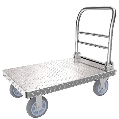 China Easy Movable High Quality Material Transportation In Workshop Folding Pull Flatbed Carts Handling Trolley for sale