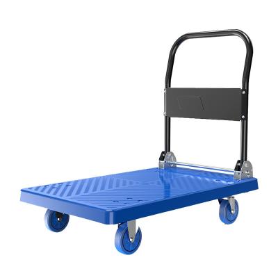 China Zhiyue Small Trolley Easy Pull Mobile Goods Folding Plastic Flatbed Warehouse Handling Trailer Trolley Four Wheel Manufacturer for sale