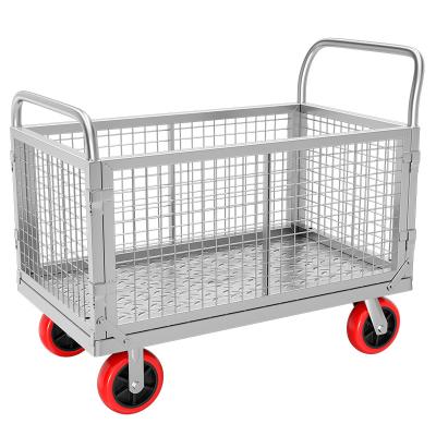 China Shopping Barrier Cart Grid Cart Logistics Transit Cargo Storage Cage Handling Trolley Logistics Trolley Grid Cart for sale