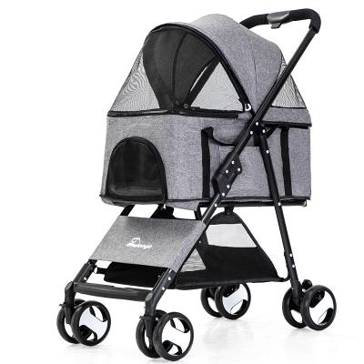 China Easy Dogs Walking Folding Travel Pet Cart Cat Cart Carrier With 4 Wheels For Medium Dogs Luxury Pet Strollers for sale