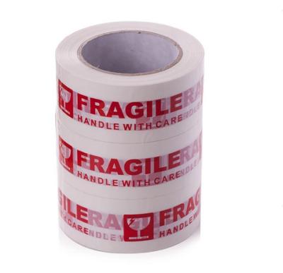 China Waterproof White And Red Fragile Packing Tape Handle With Care Bopp Sticker Shipping Warning Label for sale