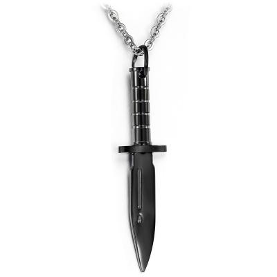 China Fashion Hot Sale On Amazon Black Color Mens Stainless Steel Knife Dagger Pendant Necklace for sale