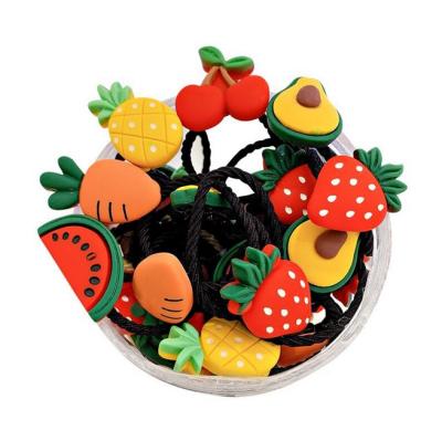 China 2021 Fashion Environmental Friendly Cute Kids Fruit Flower Resin Baby Hair Rope Elastic Hair Band With Boxes for sale