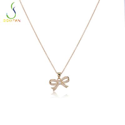 China Newest Environmentally Friendly Bowknot CZ Zircon Gold Plated Zinc-Copper Alloy Necklace For Woman Micro Insert Jewelry for sale