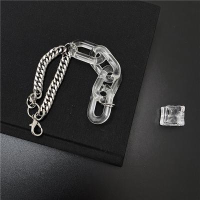 China Fashion Trendy Chunky Cuban Transparent Acrylic Link Chain Jewelry Stainless Steel Thick Oval Bracelets for sale