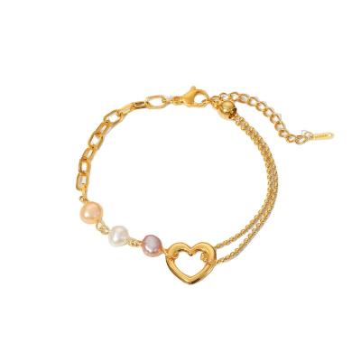 China FASHIONABLE 18K Gold Plated Waterproof Heart Charm Chain Bead Stainless Steel Colorful Bead Bracelet For Women for sale