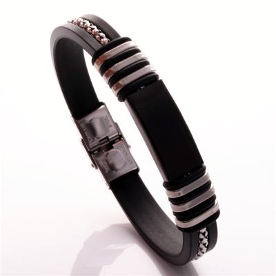 China CLASSIC Logo Name Id Rubber Hand Band Adjustable Silicone Bracelet Stainless Steel Wristband for sale