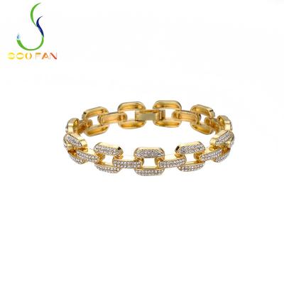 China CLASSIC Most Popular Hip Hop Relink Chain Zircon Alloy Gold Plated Bracelet For Woman Shiny Jewelry for sale