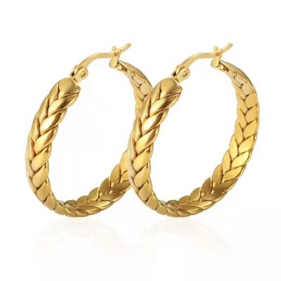 China TRENDY Wholesale Fashion Big Twist 18k Gold Plated Stainless Steel Clip Hoop Earrings For Women for sale