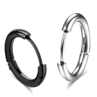 China Cute simple silver and black color stainless steel huggie circle earrings for women and men for sale