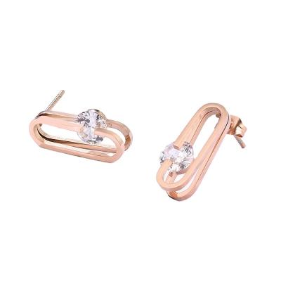 China Trendy Fashion Design Rose Gold Plated Stainless Steel ZIircon Stud Earring Jewelry For Women for sale