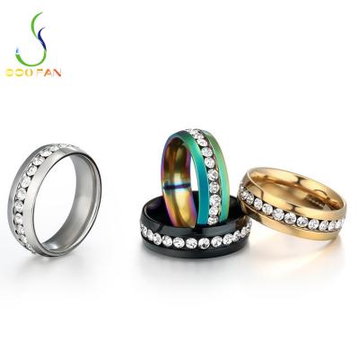 China 2021 New Environmentally Friendly CZ Crystal Stone Stainless Steel Rings For Women Men Colorful Gold Black Gun Plated for sale