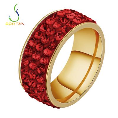 China 2021 New Environmentally Friendly Micro Pave Triplex Row Crystal Stone Stainless Steel Rings For Women Men for sale