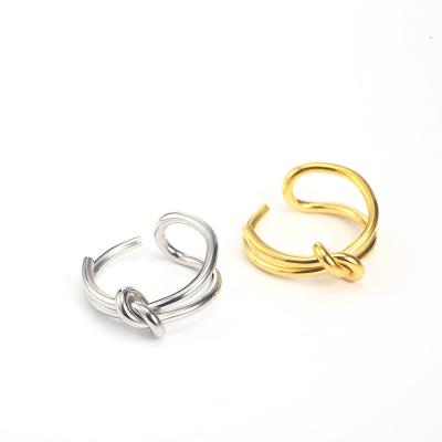 China Ins Style Fashion Jewelry 18k Open Knot Simple Gold Plated Stainless Steel Ring For Ladies High Quality for sale