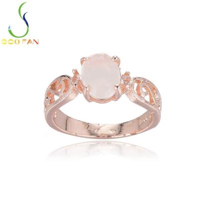 China New Trend Environmental Friendly Gemstone Semi-precious CORAL Rose Gold Plated Zinc-Copper Alloy Rings For Woman Claw Setting Jewelry for sale