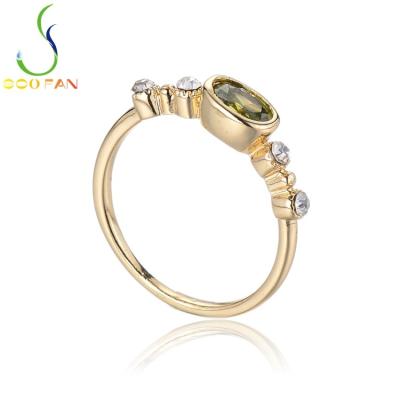 China Environmental Friendly Zircon Green Gemstone Fashion Rose Gold Plated Zinc-Copper Alloy CZ Stone Rings For Women Jewelry for sale