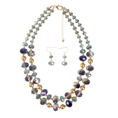 China Fashion High Quality High Quality Beads Jewelry Crystal Glass Necklace Earring Set Layered Set For Women for sale