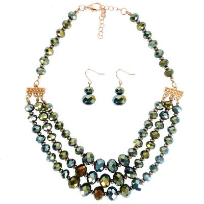 China High Quality Fashion Jewelry Colorful Short Multi Layer Set Handcrafted Glass Beaded Necklace Earring Set For Women for sale