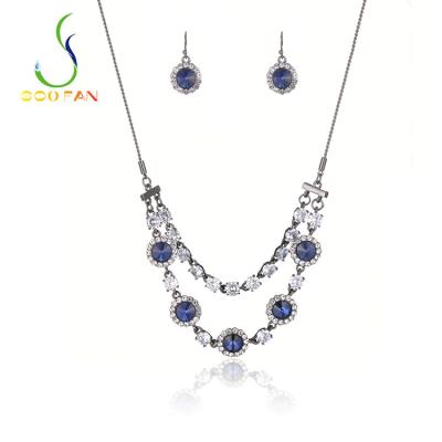 China New Environmental Friendly CZ Zirconia Black Gun Plated Zinc-Copper Alloy Earring Necklaces Set For Woman Framing Setting for sale