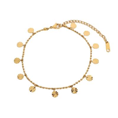 China Hot Selling High Quality Amazon Fashion Fade Elegant 18K Gold Not Plated Beaded Chain Stainless Steel Anklets for sale