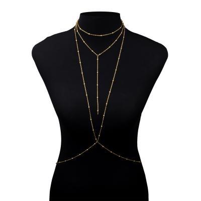 China Wholesale Fashion Universal Sexy Bikini Round Pearl Alloy Breast Chain Jewelry Body Accessory Chain for sale