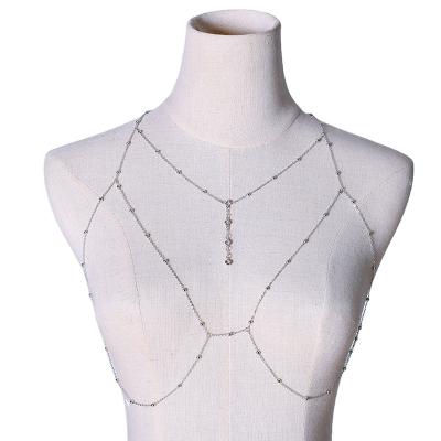 China High quality European and American sexy casual chain body beach Crystal Pendant Tassel Necklace Chest instant chain for sale