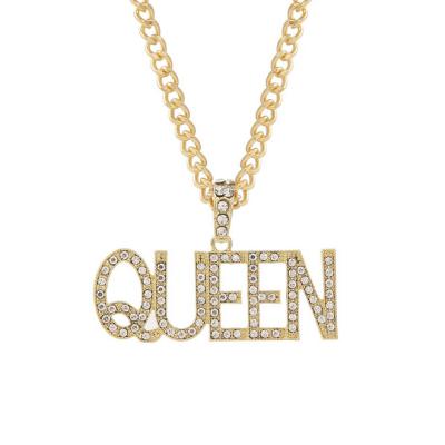 China Luxury Boss Eco-Friendly Queen Heart Crystal Gold Plating Letter Arab Hip Hop Pendant For Women Men for sale