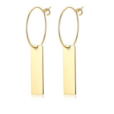 China 2021 Fashion DIY Environmental Friendly Words Stainless Steel Trendy Engraving 18k Gold Plated Engravable Bar Circle Dangle Earrings For Woman Jewelry for sale