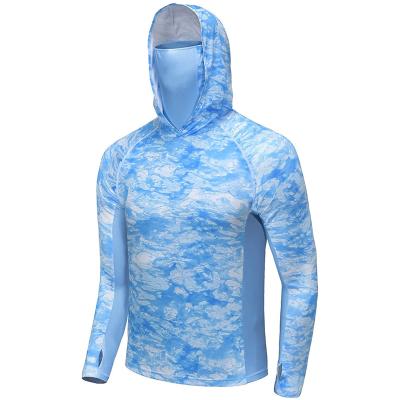 China Antibacterial Custom UV Cuff Neck Long Sleeve Fishing T-shirt UPF 50+ Sublimation Sleeve Fishing Wear Apparel With Hoodies for sale