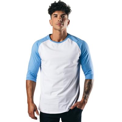 China 3/4 Sleeve Cotton Spandex Blend Baseball T-shirt Anti-Wrinkle Fashion Sport Custom Raglan Color Block Casual T-shirts Men for sale