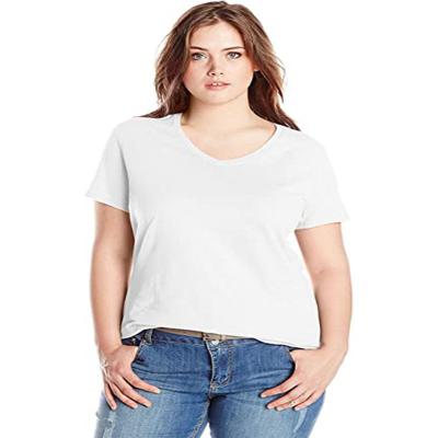 China Wholesale Anti-Wrinkle Cotton Spandex Blend Plus Size Women's Sport T-Shirts Loose Fit Plain V-Neck T-Shirt for sale