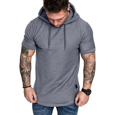 China Custom Cotton Blend Polyester Anti-Wrinkle Cotton Blend Fleece Hoodie Pullover T-shirt White Short Sleeve Fitness T-shirt Hoodie Men for sale