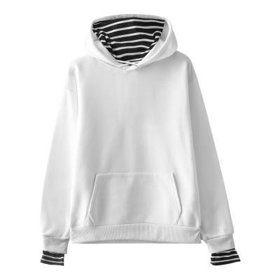 China Custom High Quality Casual Unisex Anti-Wrinkle Sports Fake Two-Piece Matching Couples Striped Hoodies and Sweatshirts for sale