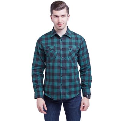 China Custom Made Men's Anti-Pilling 100 Cotton Plaid Flannel Casual Button Down Double Pockets Shirt Dress Shirts Long Sleeve Formal for sale