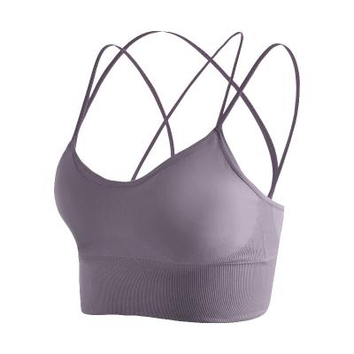 China Breathable Custom 90/10 Nylon Spandex Cross Back Sports Bras Yoga Gym Wear High Elastic Four Way Fitness Top for sale